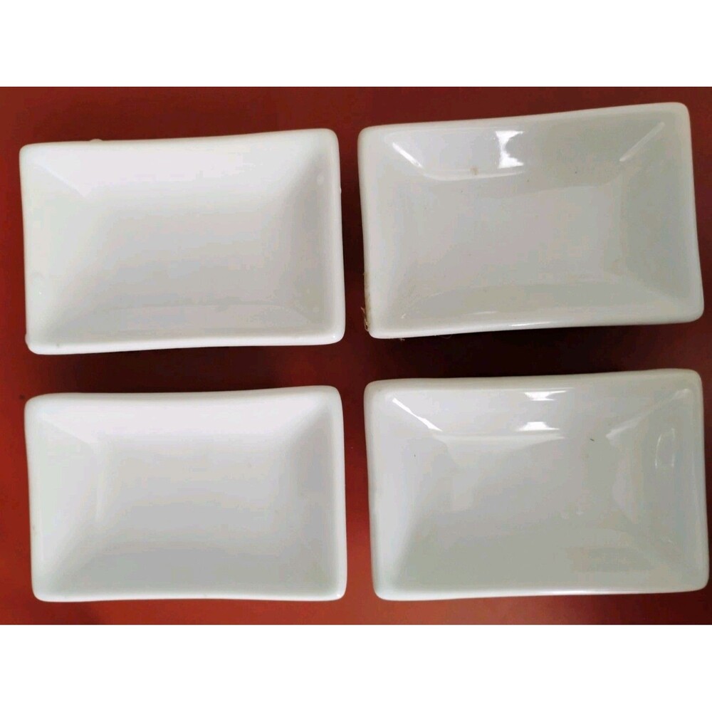BIA Cordon Bleu White Ceramic Rectangular Soy Sauce Tasting Dishes Set of 4